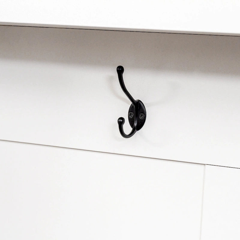 Farmhouse Hall Tree with Wood Grain Bench, Hooks and Bottom Cabinets