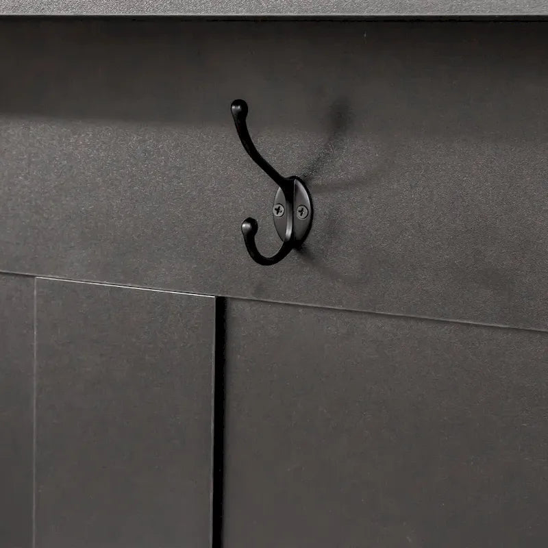 Farmhouse Hall Tree with Wood Grain Bench, Hooks and Bottom Cabinets