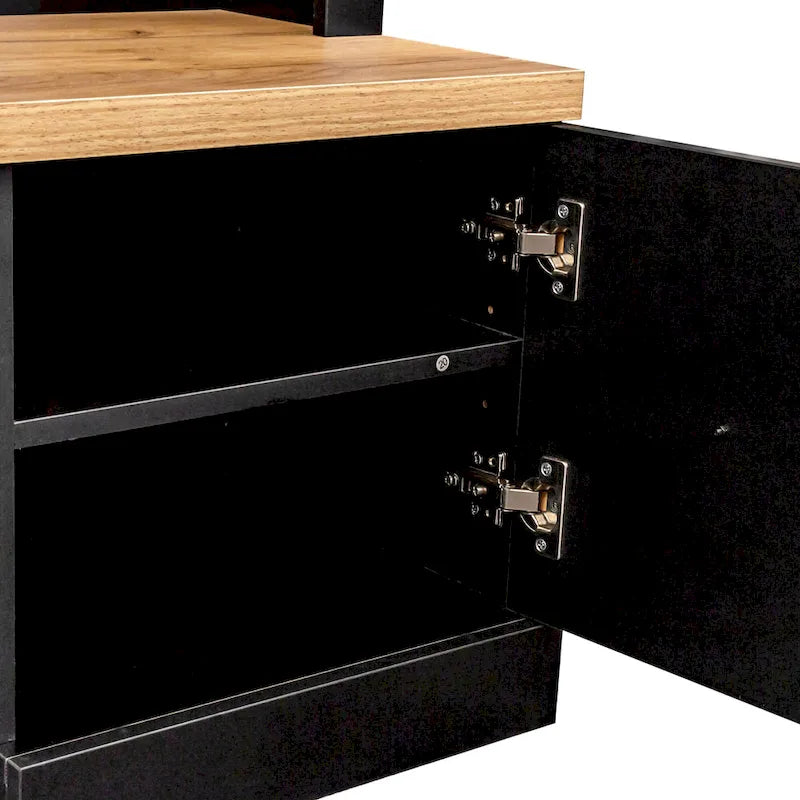 Farmhouse Hall Tree with Wood Grain Bench, Hooks and Bottom Cabinets