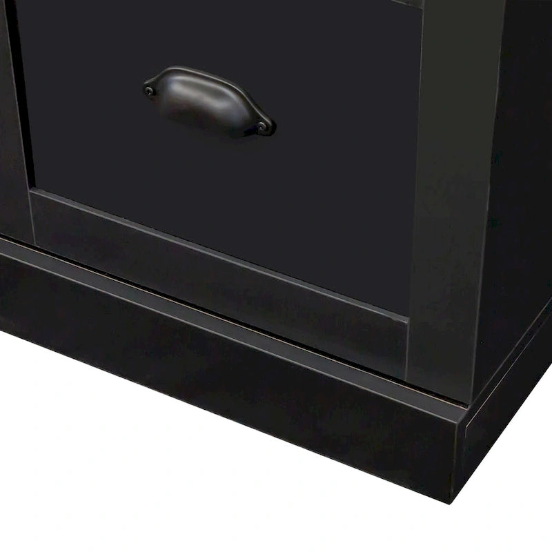 Farmhouse Hall Tree with Wood Grain Bench, Hooks and Bottom Cabinets