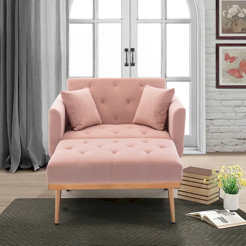Pink 62.2 Upholstered Chaise Lounge Chair with Iron Legs