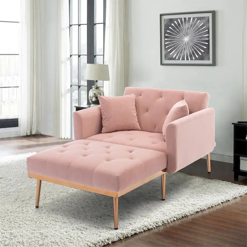 Pink 62.2 Upholstered Chaise Lounge Chair with Iron Legs