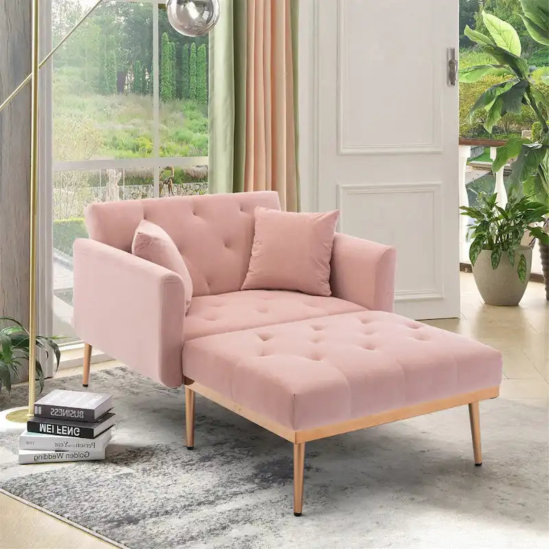 Pink 62.2 Upholstered Chaise Lounge Chair with Iron Legs
