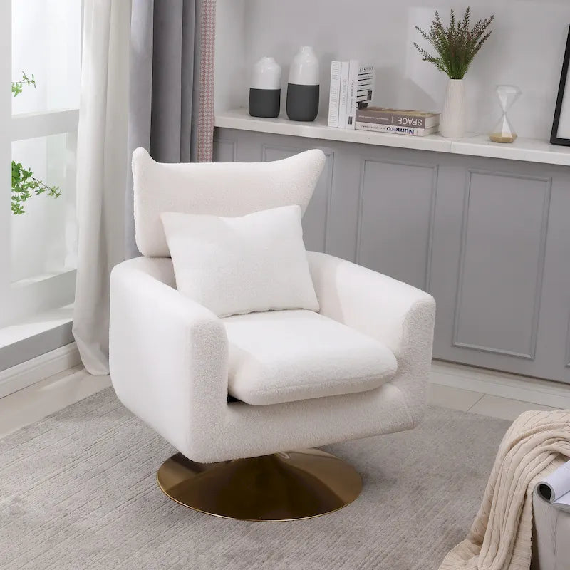 White 29.9 Upholstered 360 Swivel Accent Chair with Iron Base