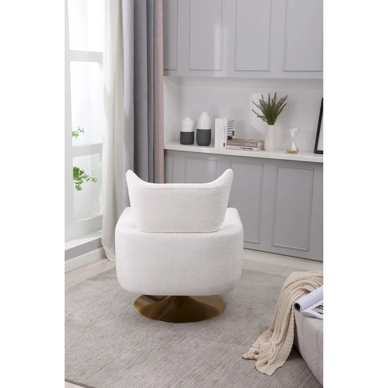 White 29.9 Upholstered 360 Swivel Accent Chair with Iron Base