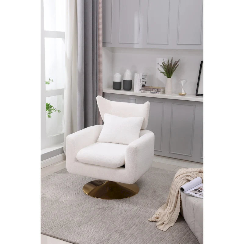 White 29.9 Upholstered 360 Swivel Accent Chair with Iron Base