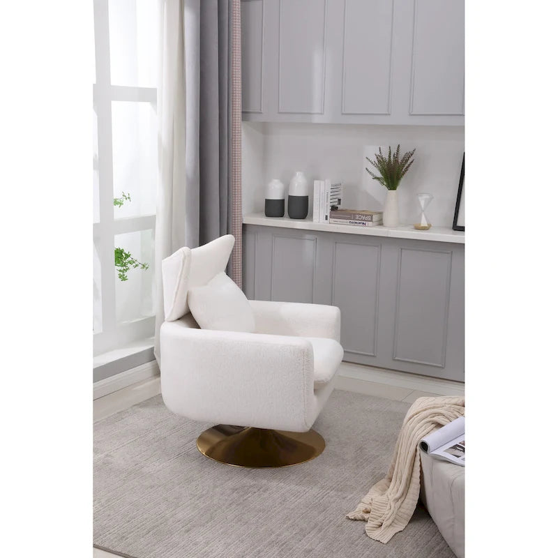 White 29.9 Upholstered 360 Swivel Accent Chair with Iron Base