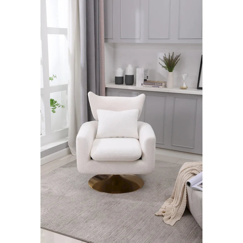 White 29.9 Upholstered 360 Swivel Accent Chair with Iron Base