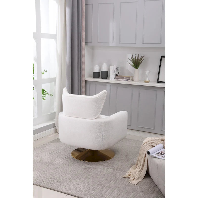 White 29.9 Upholstered 360 Swivel Accent Chair with Iron Base