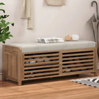 Distressed Shutter Storage Bench with Acacia Veneer for Retro Charm for Living Room, Entryway