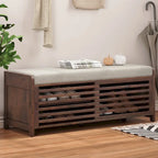 Distressed Shutter Storage Bench with Acacia Veneer for Retro Charm for Living Room, Entryway