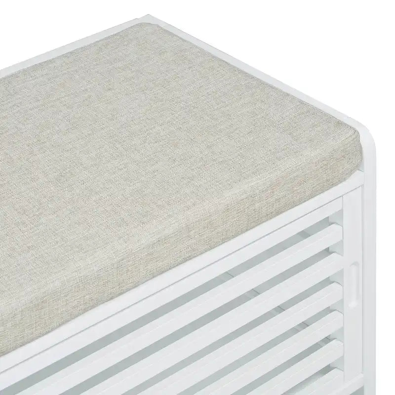 Distressed Shutter Storage Bench with Acacia Veneer for Retro Charm for Living Room, Entryway