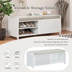 Distressed Shutter Storage Bench with Acacia Veneer for Retro Charm for Living Room, Entryway