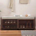 Distressed Shutter Storage Bench with Acacia Veneer for Retro Charm for Living Room, Entryway