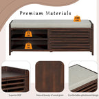 Distressed Shutter Storage Bench with Acacia Veneer for Retro Charm for Living Room, Entryway