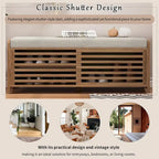 Distressed Shutter Storage Bench with Acacia Veneer for Retro Charm for Living Room, Entryway