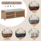 Distressed Shutter Storage Bench with Acacia Veneer for Retro Charm for Living Room, Entryway