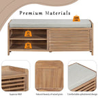 Distressed Shutter Storage Bench with Acacia Veneer for Retro Charm for Living Room, Entryway