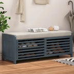 Distressed Shutter Storage Bench with Acacia Veneer for Retro Charm for Living Room, Entryway