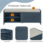 Distressed Shutter Storage Bench with Acacia Veneer for Retro Charm for Living Room, Entryway