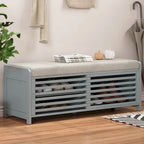 Distressed Shutter Storage Bench with Acacia Veneer for Retro Charm for Living Room, Entryway