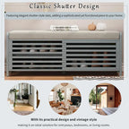 Distressed Shutter Storage Bench with Acacia Veneer for Retro Charm for Living Room, Entryway