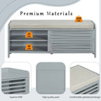 Distressed Shutter Storage Bench with Acacia Veneer for Retro Charm for Living Room, Entryway