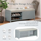 Distressed Shutter Storage Bench with Acacia Veneer for Retro Charm for Living Room, Entryway