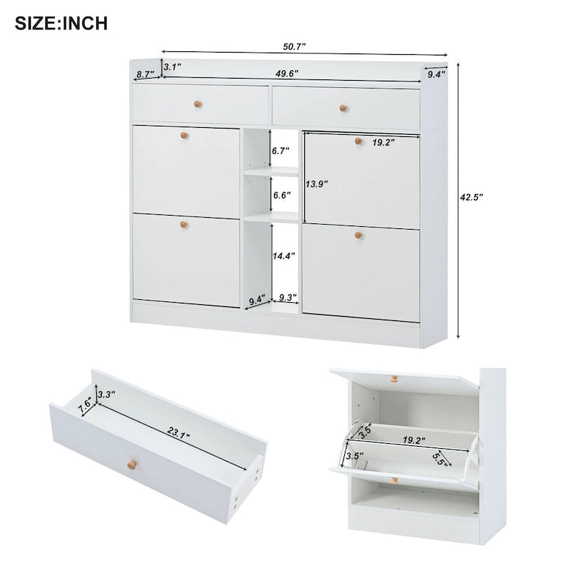 Modern Tipping Bucket Shoe Cabinet with 4 Flip Drawers, Multifunctional 2-Tier Shoe Storage Organizer with Drawers