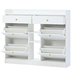 Modern Tipping Bucket Shoe Cabinet with 4 Flip Drawers, Multifunctional 2-Tier Shoe Storage Organizer with Drawers