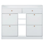 Modern Tipping Bucket Shoe Cabinet with 4 Flip Drawers, Multifunctional 2-Tier Shoe Storage Organizer with Drawers