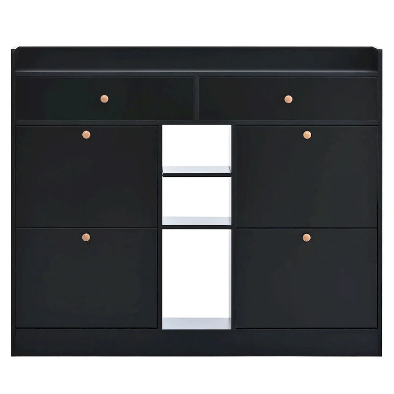 Modern Tipping Bucket Shoe Cabinet with 4 Flip Drawers, Multifunctional 2-Tier Shoe Storage Organizer with Drawers
