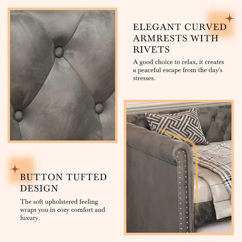 Christopher Knight Home - Augusta Velvet Upholstered Tufted Daybed with Trundle Design