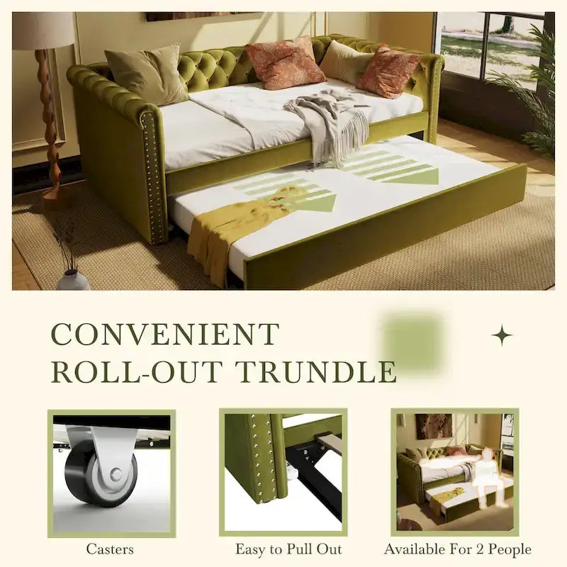 Christopher Knight Home - Augusta Velvet Upholstered Tufted Daybed with Trundle Design