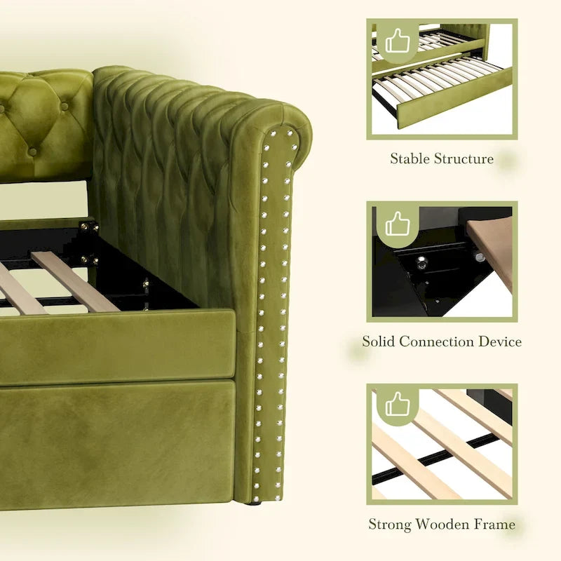 Christopher Knight Home - Augusta Velvet Upholstered Tufted Daybed with Trundle Design