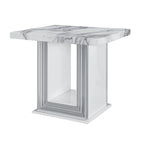 HomeRoots 24 White and Silver Faux Marble and Wood Pedestal End Table - 26' X '24.4' X '26