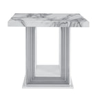 HomeRoots 24 White and Silver Faux Marble and Wood Pedestal End Table - 26' X '24.4' X '26