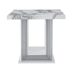HomeRoots 24 White and Silver Faux Marble and Wood Pedestal End Table - 26' X '24.4' X '26