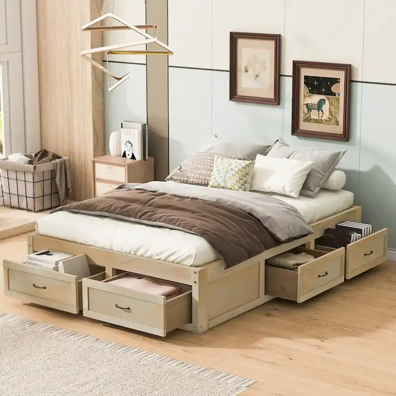 Full Size Platform Bed with 6 Storage Drawers