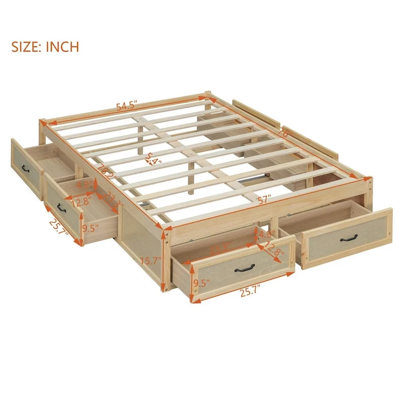 Full Size Platform Bed with 6 Storage Drawers