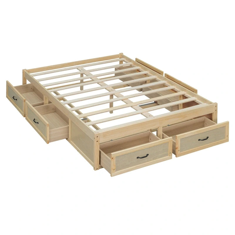 Full Size Platform Bed with 6 Storage Drawers