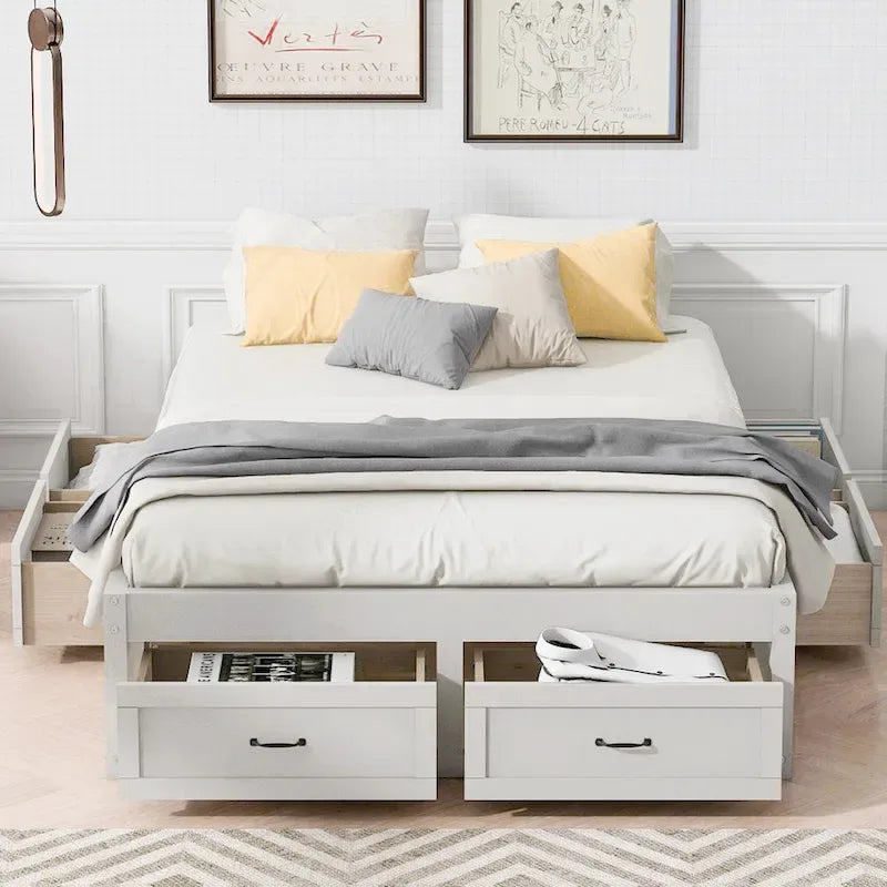 Full Size Platform Bed with 6 Storage Drawers