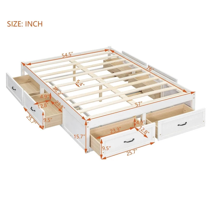 Full Size Platform Bed with 6 Storage Drawers