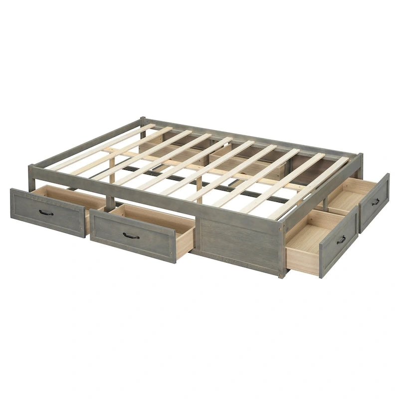 Full Size Platform Bed with 6 Storage Drawers