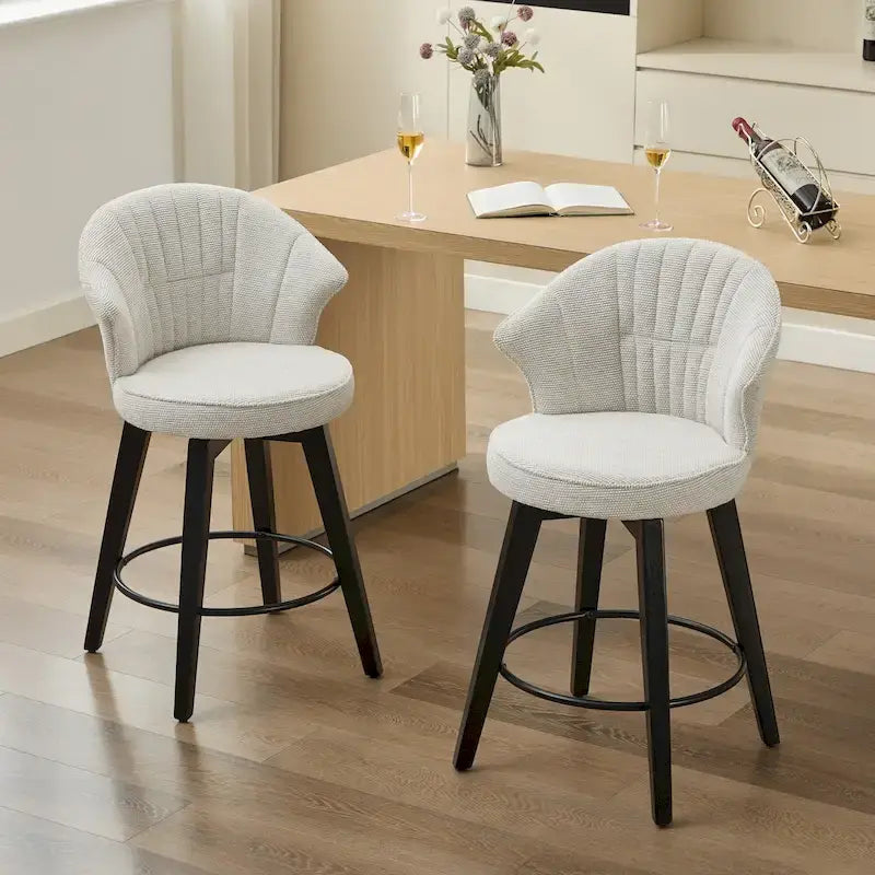 Wing Back Swivel Bar Stools Set of 2 - 25 Counter Height Adjustable Stools with Wood Legs & Chenille Upholstery, Leveling Feet