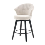 Wing Back Swivel Bar Stools Set of 2 - 25 Counter Height Adjustable Stools with Wood Legs & Chenille Upholstery, Leveling Feet