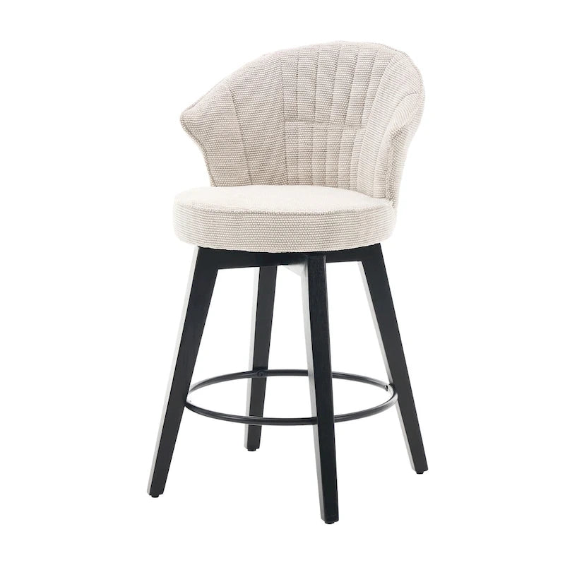Wing Back Swivel Bar Stools Set of 2 - 25 Counter Height Adjustable Stools with Wood Legs & Chenille Upholstery, Leveling Feet