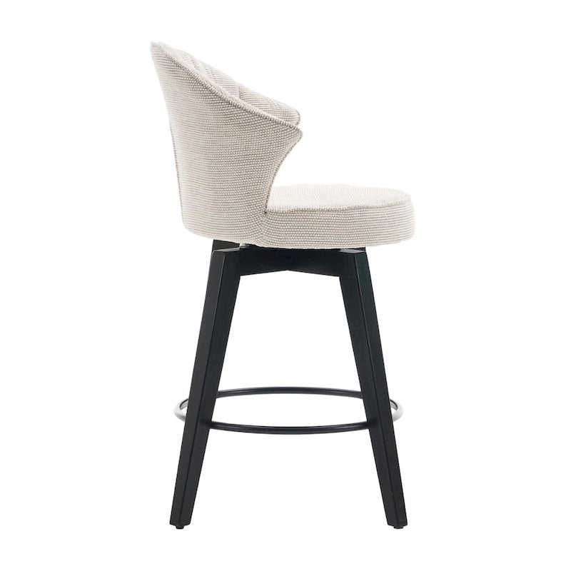 Wing Back Swivel Bar Stools Set of 2 - 25 Counter Height Adjustable Stools with Wood Legs & Chenille Upholstery, Leveling Feet