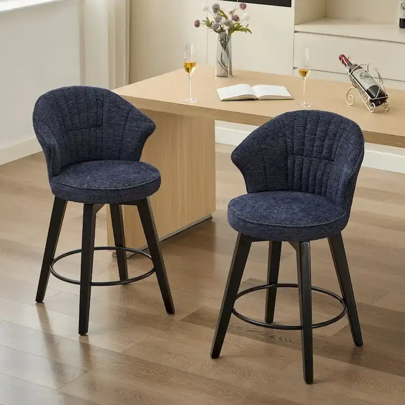 Wing Back Swivel Bar Stools Set of 2 - 25 Counter Height Adjustable Stools with Wood Legs & Chenille Upholstery, Leveling Feet