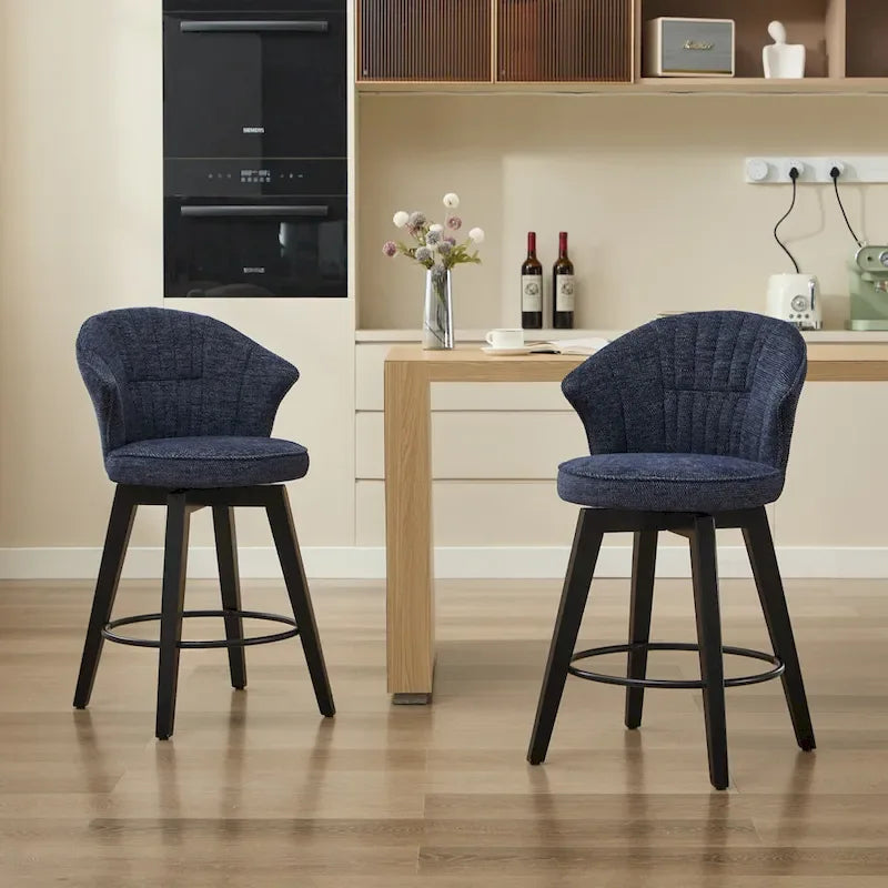 Wing Back Swivel Bar Stools Set of 2 - 25 Counter Height Adjustable Stools with Wood Legs & Chenille Upholstery, Leveling Feet
